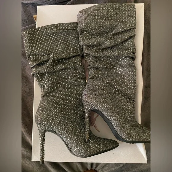 Elegant Gray Stiletto Boots Layzer pewter glitter - Picture 2 of 6